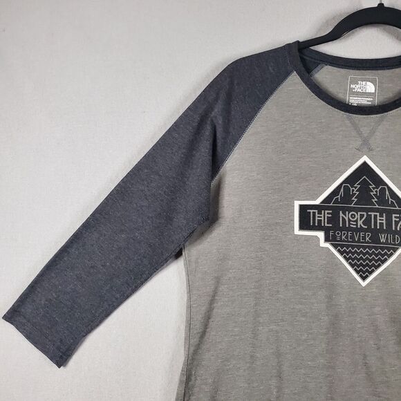 The North Face TNF T-Shirt Womens L FOREVER WILD Tenaya Baseball Raglan Tee Gray - Picture 5 of 9